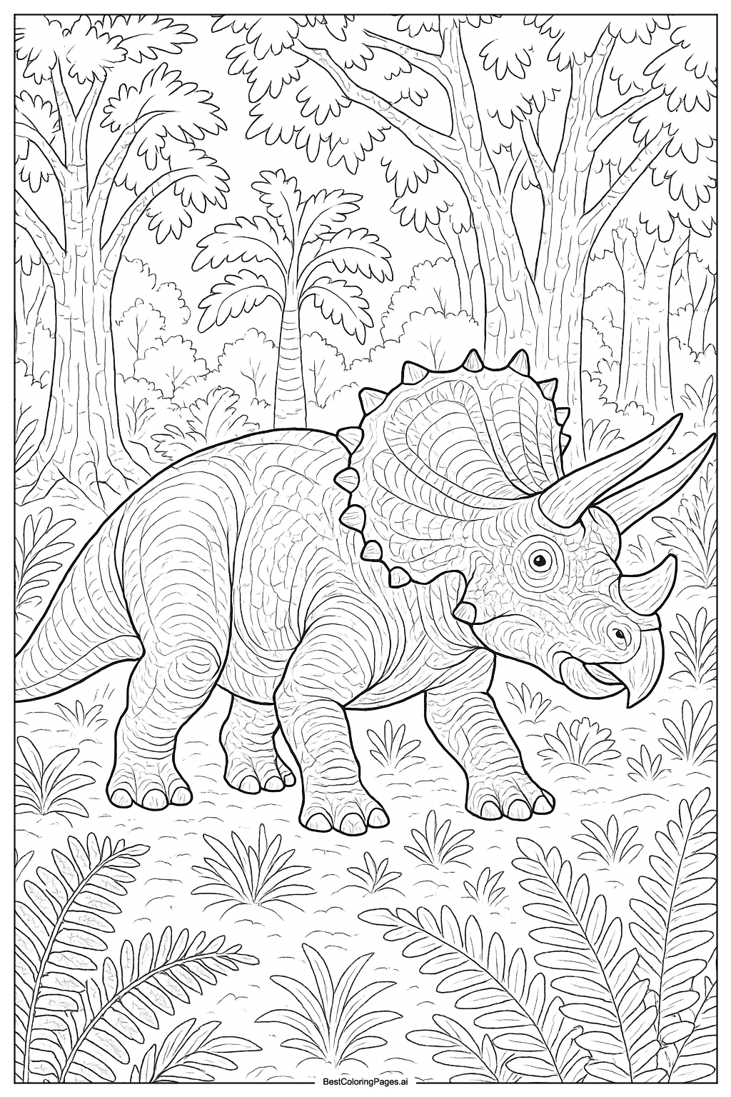 Triceratops in prehistoric forest