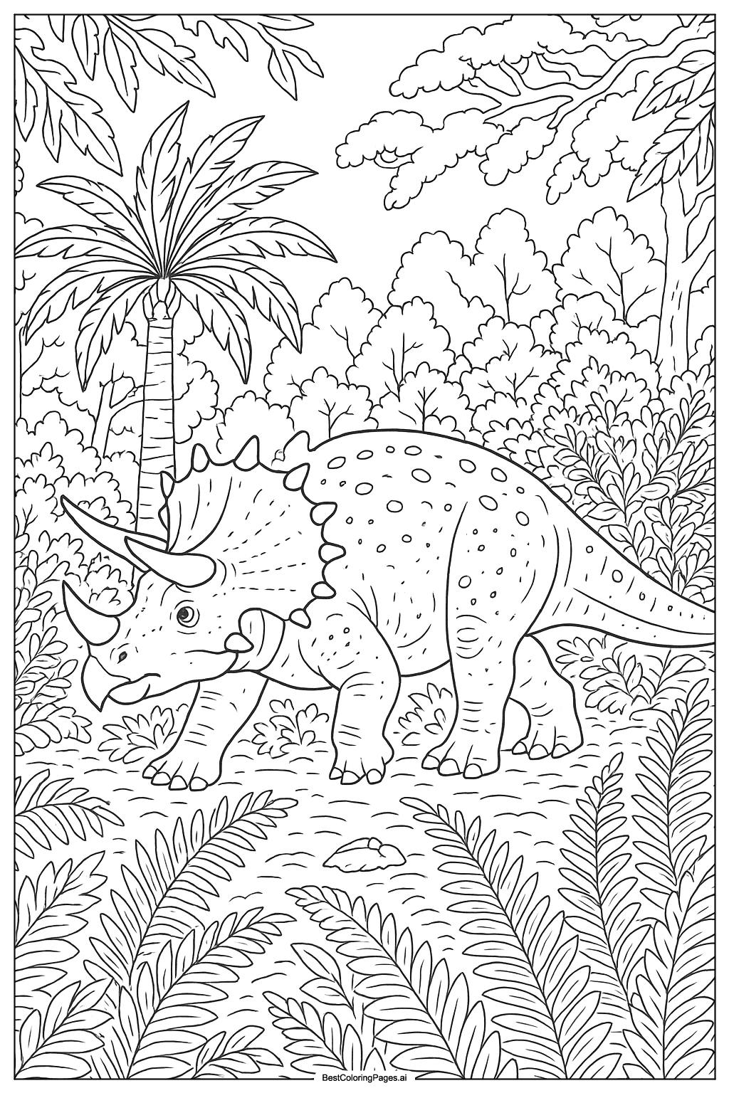 Triceratops in prehistoric forest Coloring Page