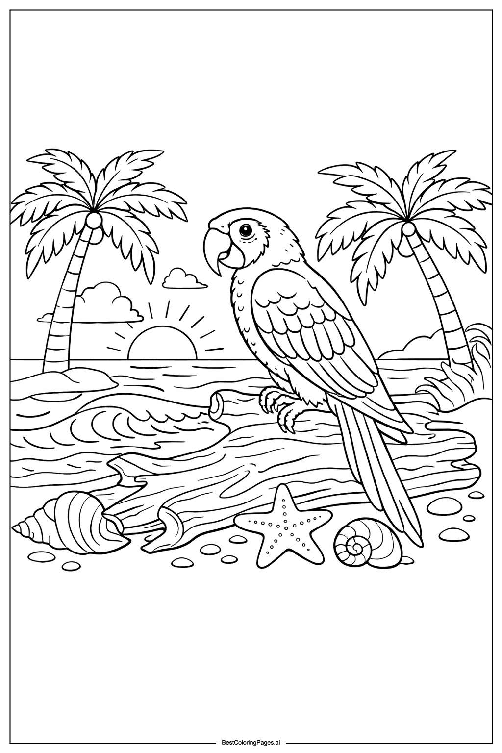 Parrot at tropical beach Coloring Page - Free Printable ...