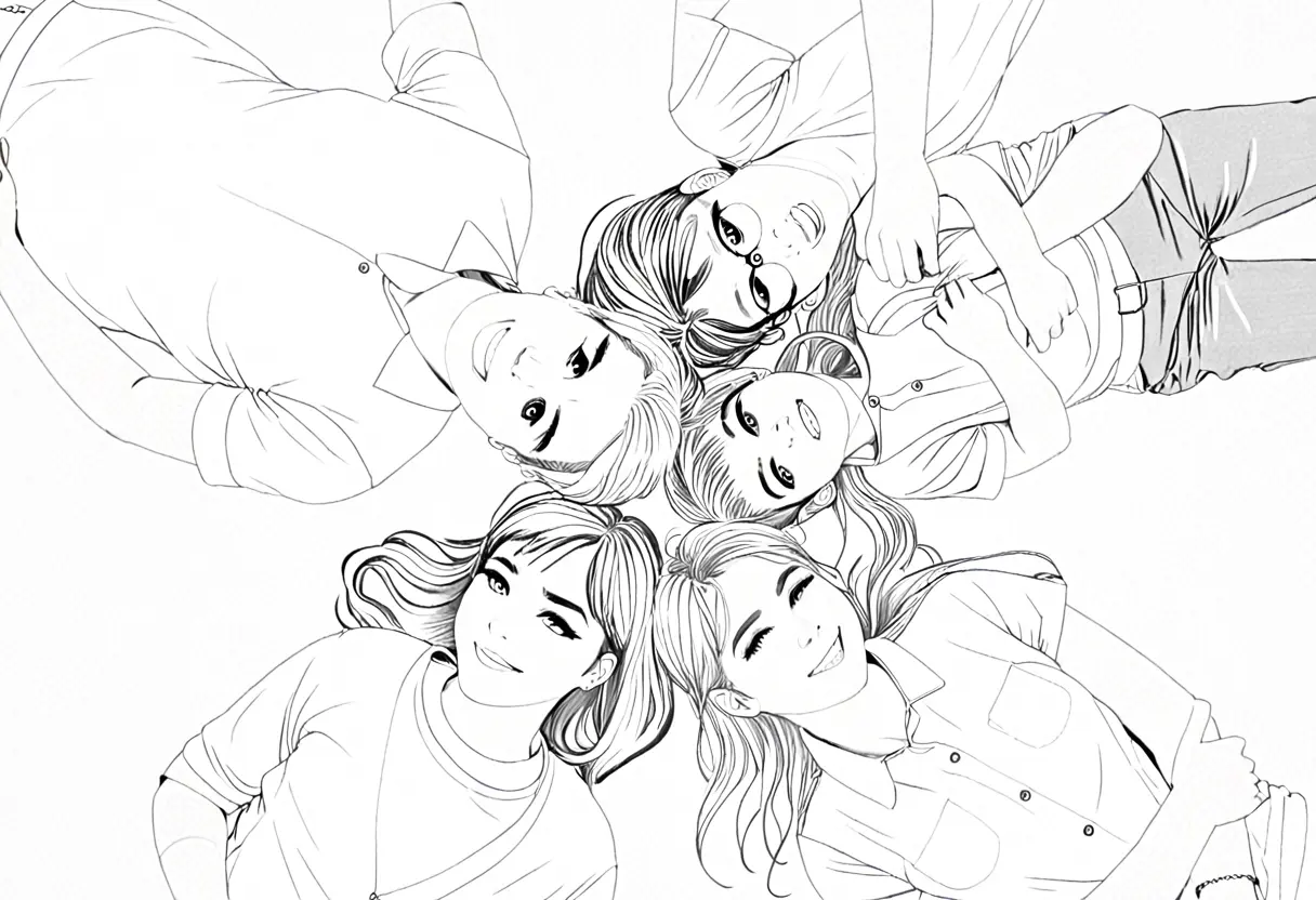 Printable family coloring page - Parents and kids laying on lawn