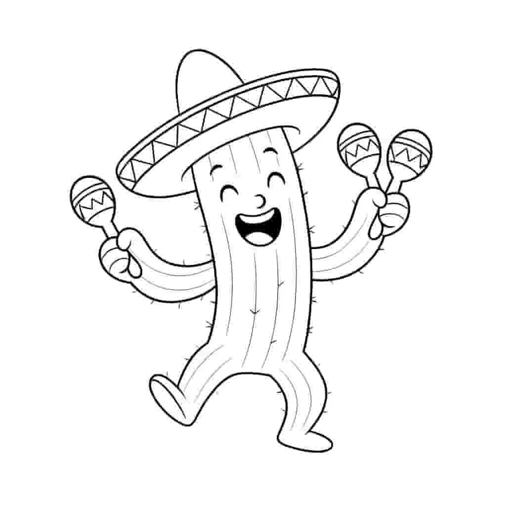 Dancing cactus in desert coloring page line art