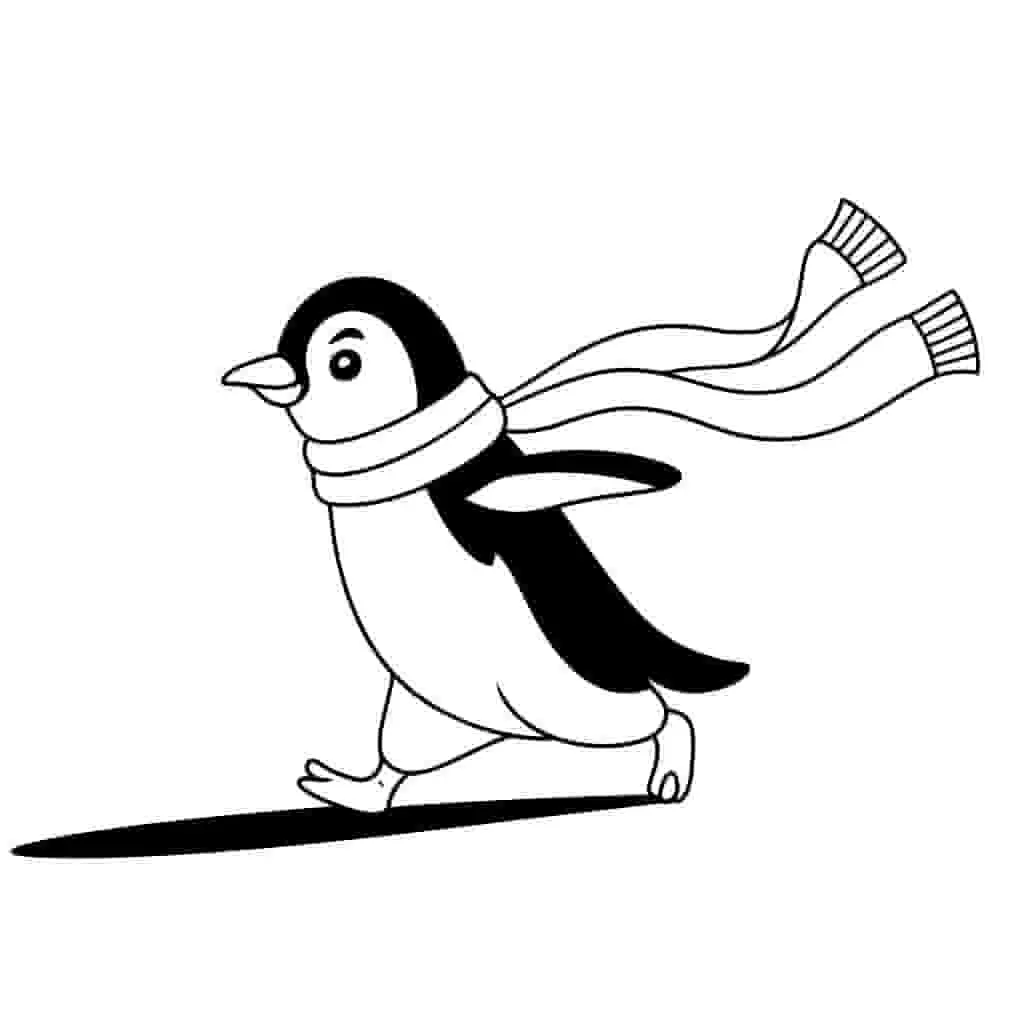 Penguin ice skating coloring page line art